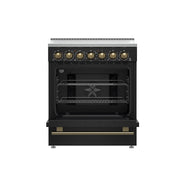 Forno Paolo 30-Inch Freestanding Electric Range, 4.38 cu. ft. Oven Capacity, Black with Antique Brass Handles (Model FFSEL6011-30BLK)