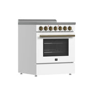 Forno Paolo 30-Inch Freestanding Electric Range, 4.38 cu. ft. Oven Capacity, White Finish with Antique Brass Handles, Model FFSEL6011-30WHT
