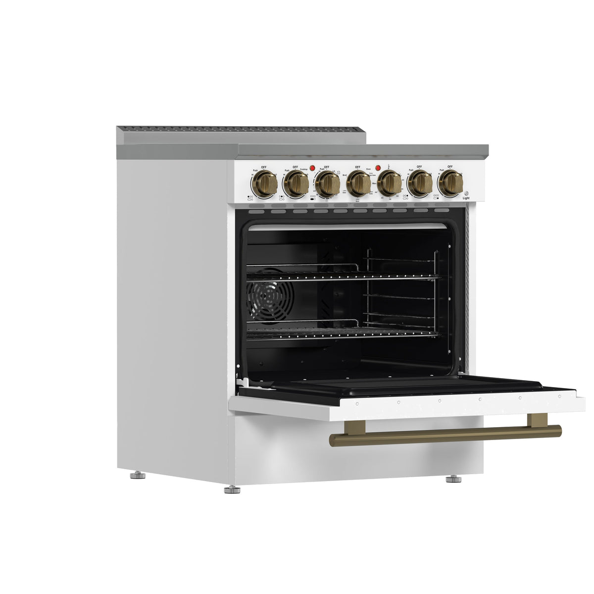 Forno Paolo 30-Inch Freestanding Electric Range, 4.38 cu. ft. Oven Capacity, White Finish with Antique Brass Handles, Model FFSEL6011-30WHT