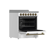 Forno Paolo 30-Inch Freestanding Electric Range, 4.38 cu. ft. Oven Capacity, White Finish with Antique Brass Handles, Model FFSEL6011-30WHT