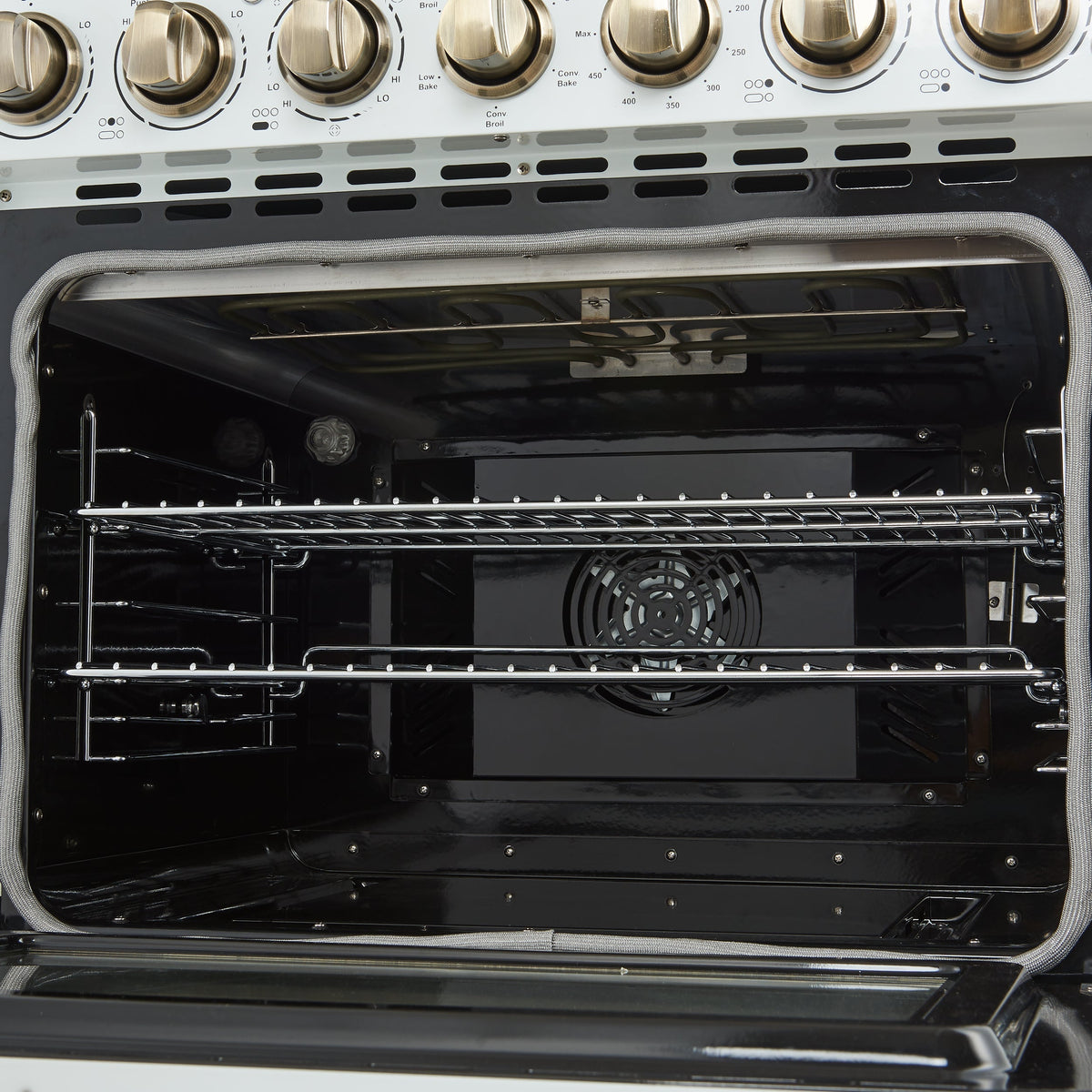 Forno Paolo 30-Inch Freestanding Electric Range, 4.38 cu. ft. Oven Capacity, White Finish with Antique Brass Handles, Model FFSEL6011-30WHT