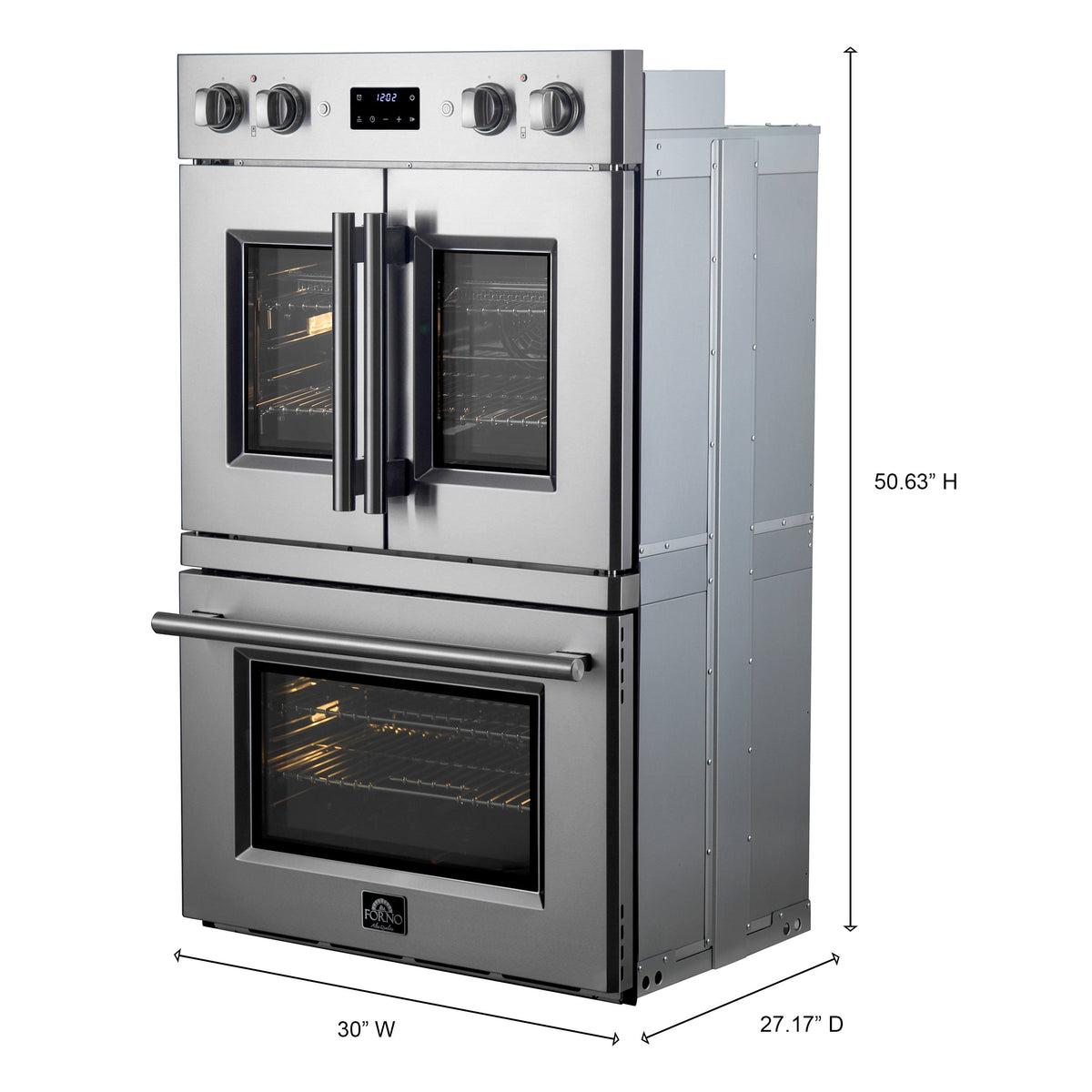 FORNO Asti 30-Inch French Door Double Electric Wall Oven, 7.36 cu. ft., Air Fry, Self Clean, Sous Vide (Model FBOEL1340-30)