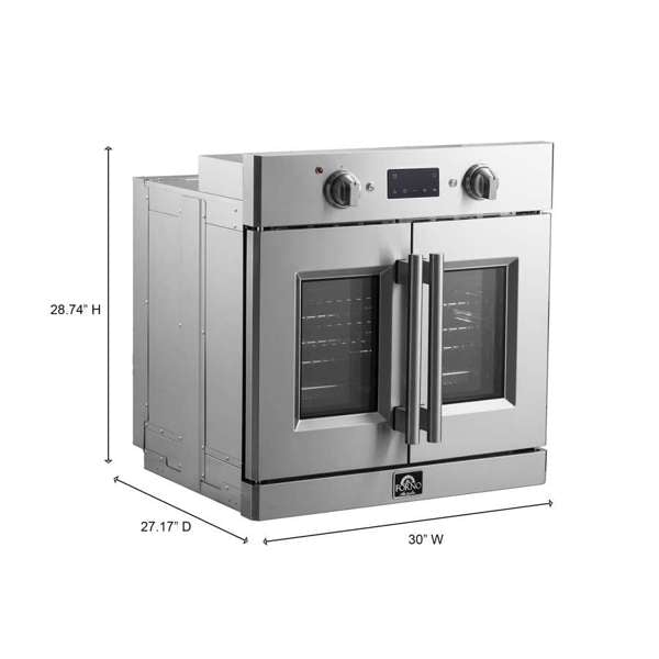 FORNO Gallico 30-Inch Electric Single Wall Oven, 3.58 cu ft, French Door, Air Fry, Sous Vide, Self Clean, Telescopic Racks (Model FBOEL1371-30)