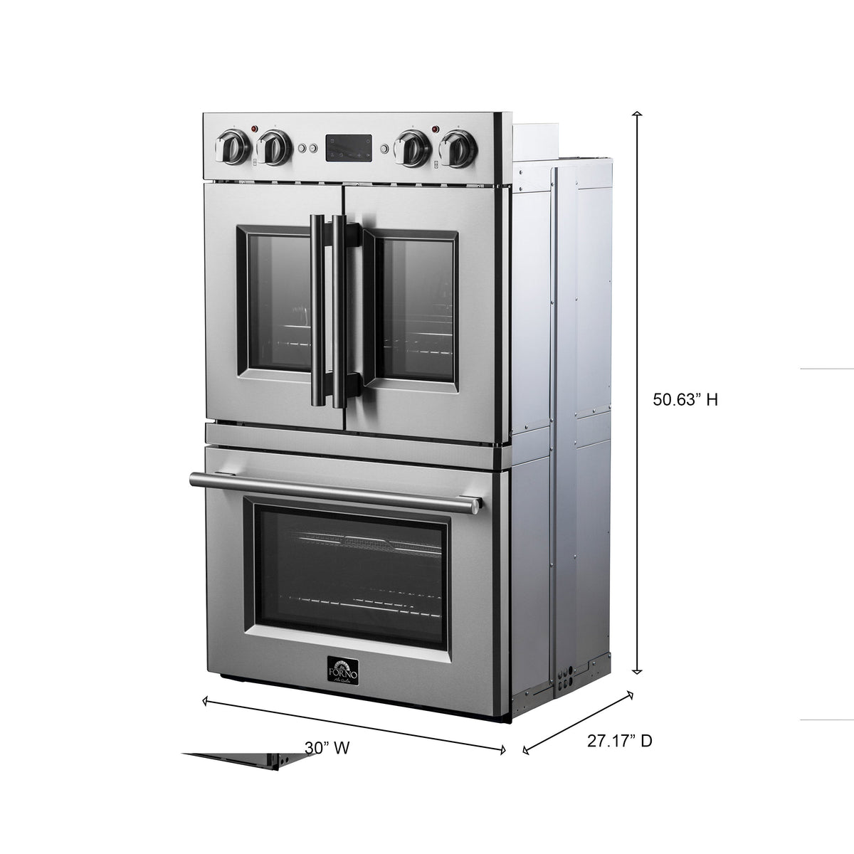 FORNO Gallico 30-Inch French Door Double Electric Wall Oven, 7.36 Cu. Ft., Air Fry, Self-Clean, Sous Vide, Telescopic Racks, Model FBOEL1388-30