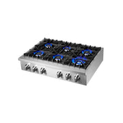 Forno Cossato 36-Inch Gas Rangetop with 6 Sealed Burners, Stainless Steel (Model FCTGS5737-36)