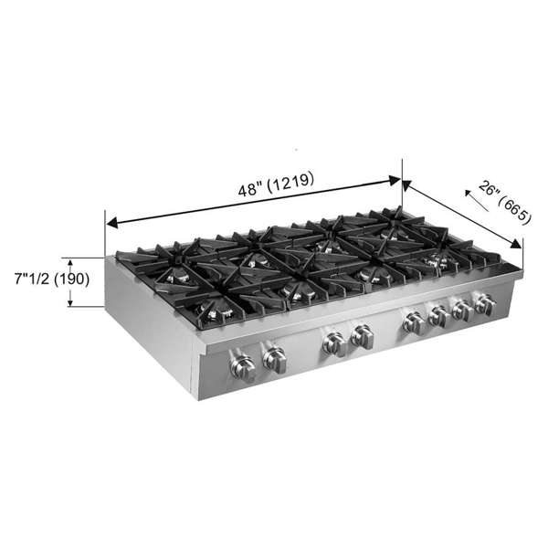 FORNO Cossato 48-Inch Gas Rangetop with 8 Sealed Burners, Stainless Steel (Model FCTGS5737-48)
