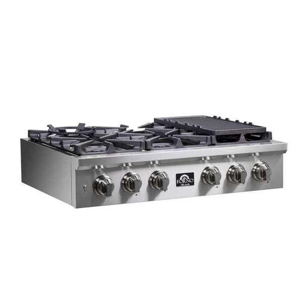 Forno Spezia 36-Inch Gas Rangetop with 6 Sealed Burners, Stainless Steel (Model FCTGS5751-36)