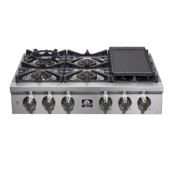 Forno Spezia 36-Inch Gas Rangetop with 6 Sealed Burners, Stainless Steel (Model FCTGS5751-36)