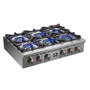 Forno Spezia 36-Inch Gas Rangetop with 6 Sealed Burners, Stainless Steel (Model FCTGS5751-36)