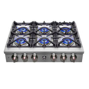 Forno Spezia 36-Inch Gas Rangetop with 6 Sealed Burners, Stainless Steel (Model FCTGS5751-36)
