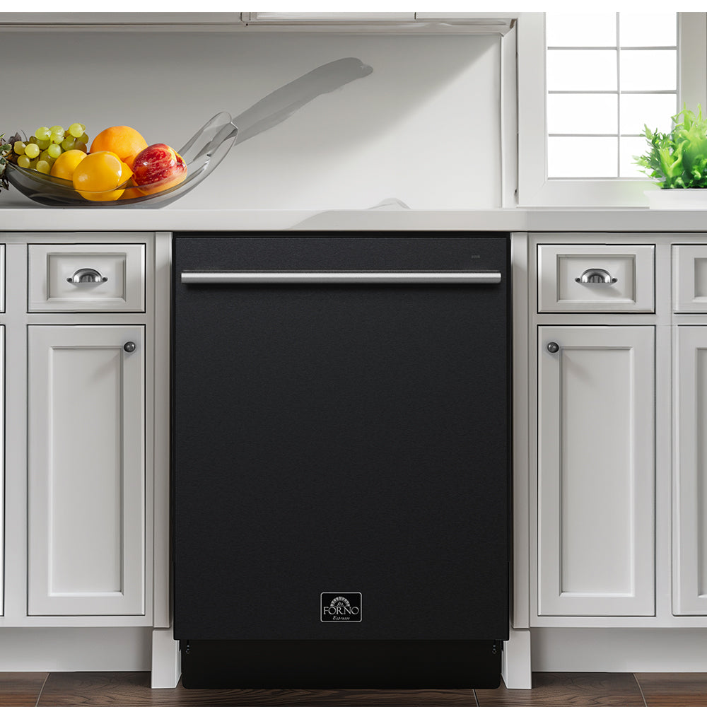 Forno Romano 24-Inch Built-In Tall Tub Dishwasher, Black with Stainless Steel Handles (Model FDWBI8035-24BLK)