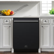 Forno Romano 24-Inch Built-In Tall Tub Dishwasher, Black with Stainless Steel Handles (Model FDWBI8035-24BLK)