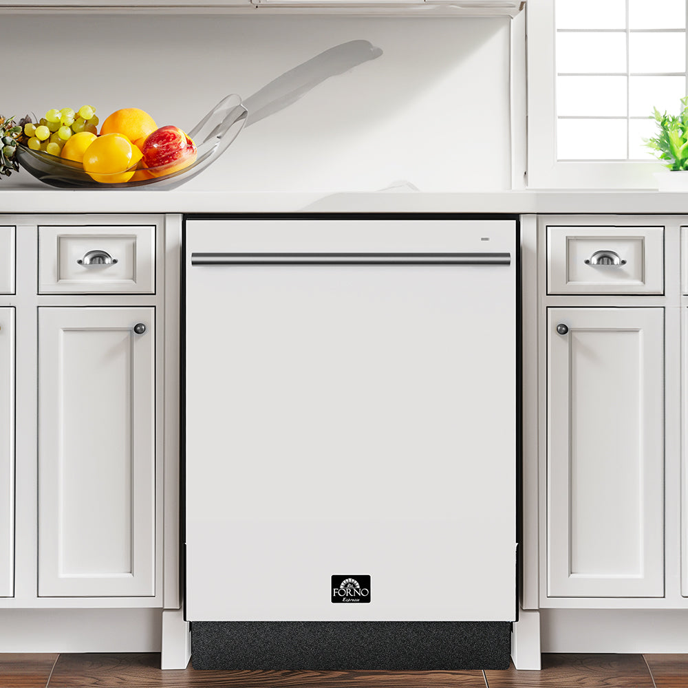 Forno Espresso Romano 24-Inch Built-In Tall Tub Dishwasher, White with Stainless Steel Handles (FDWBI8035-24WHT)