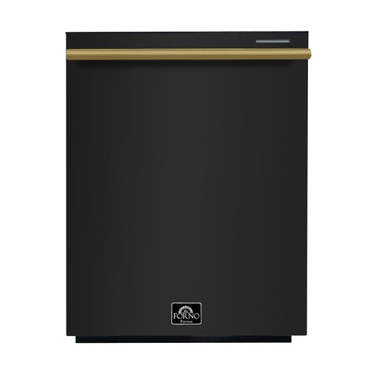 Forno Pozzo 24-Inch Built-In Dishwasher, Black with Antique Brass Handle (Model FDWBI8067-24BLK)