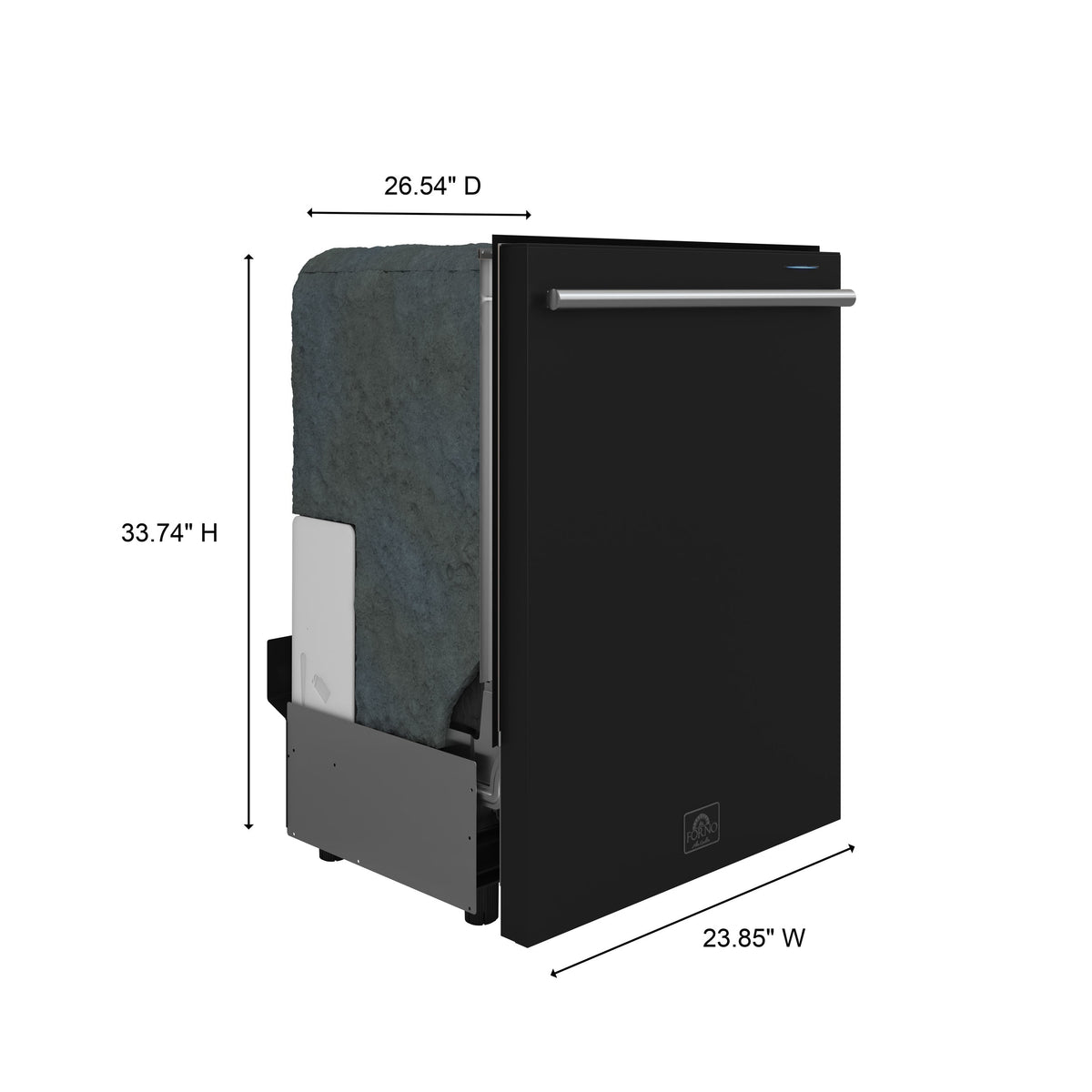 Forno Pozzo 24-Inch Built-In Dishwasher, Black with Antique Brass Handle (Model FDWBI8067-24BLK)