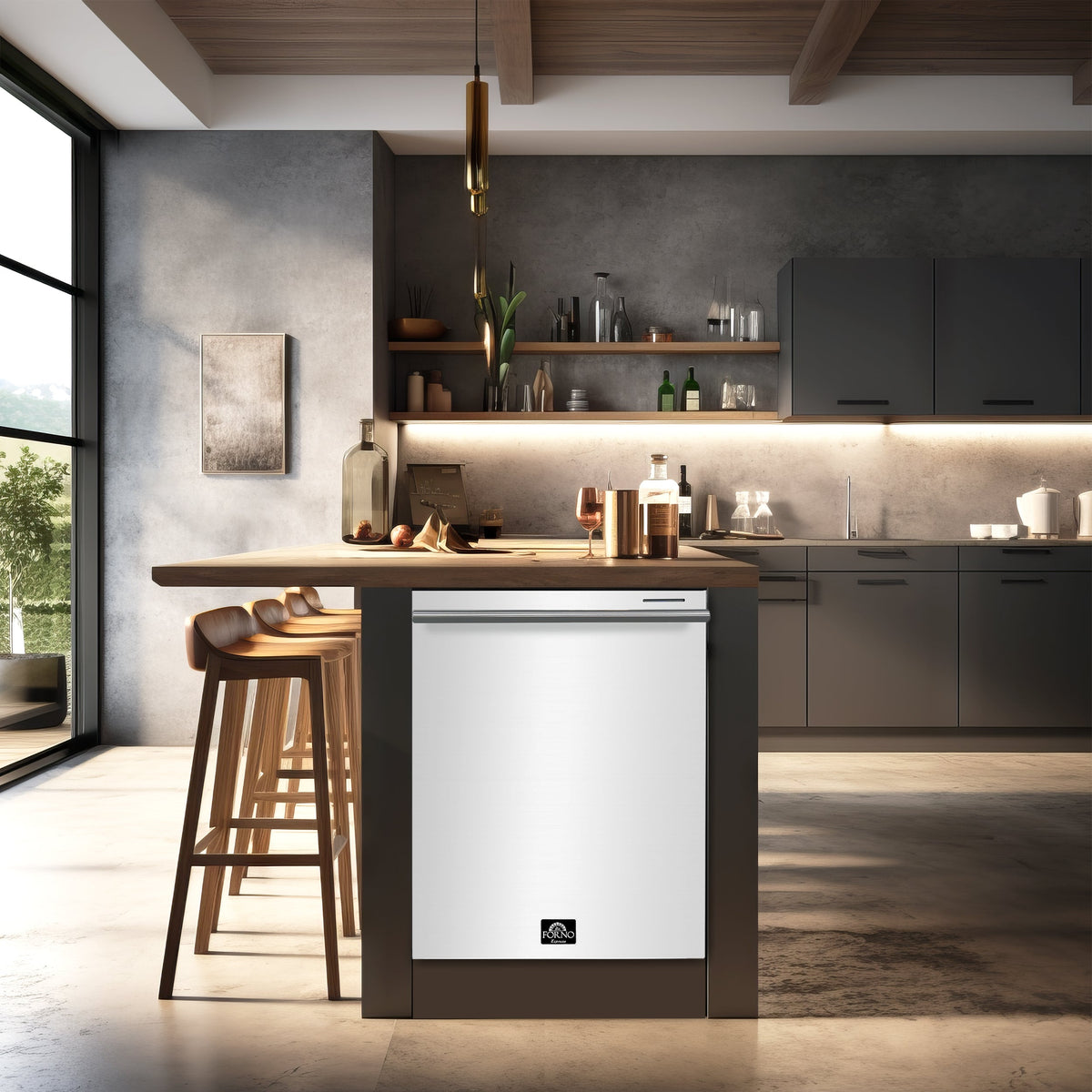 FORNO Pozzo 24-Inch Built-In Dishwasher, White with Stainless Steel Handle (FDWBI8067-24WHT)