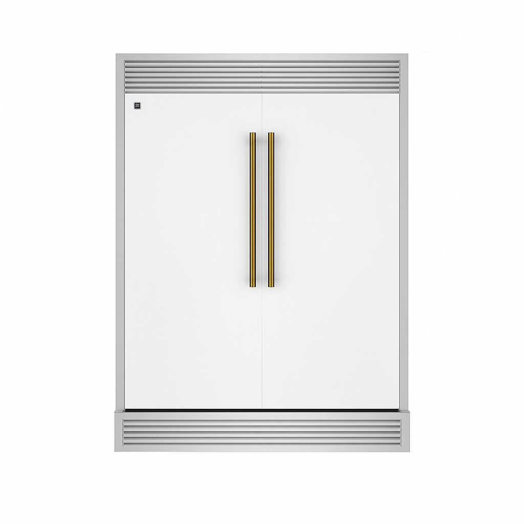 Forno Maderno 60-Inch Built-In Convertible Refrigerator/Freezer, 27.2 Cu. Ft., White, Antique Brass Handles, Grill Trim Kit (FFFFD1722-60SG-WHT)