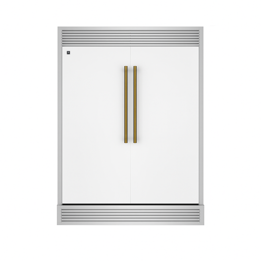 Forno Maderno 60-Inch Built-In Convertible Refrigerator/Freezer, 27.2 Cu. Ft., White, Antique Brass Handles, Grill Trim Kit (FFFFD1722-60SG-WHT)