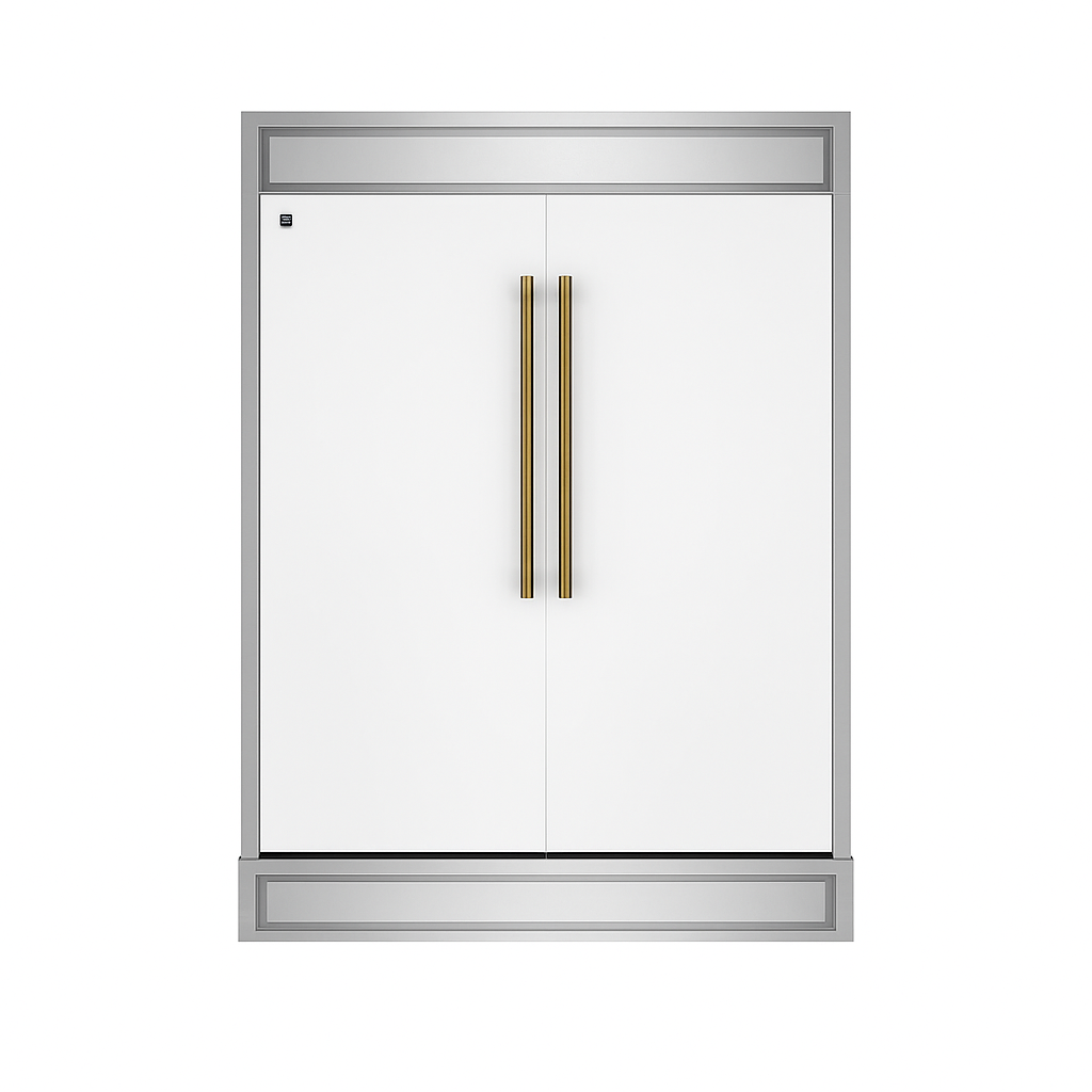 FORNO Maderno 60-Inch Built-In Convertible Refrigerator/Freezer, 27.2 cu ft, White, Antique Brass Handles, Trim Kit Included (FFFFD1722-60MG-WHT)
