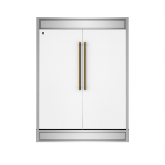 FORNO Maderno 60-Inch Built-In Convertible Refrigerator/Freezer, 27.2 cu ft, White, Antique Brass Handles, Trim Kit Included (FFFFD1722-60MG-WHT)
