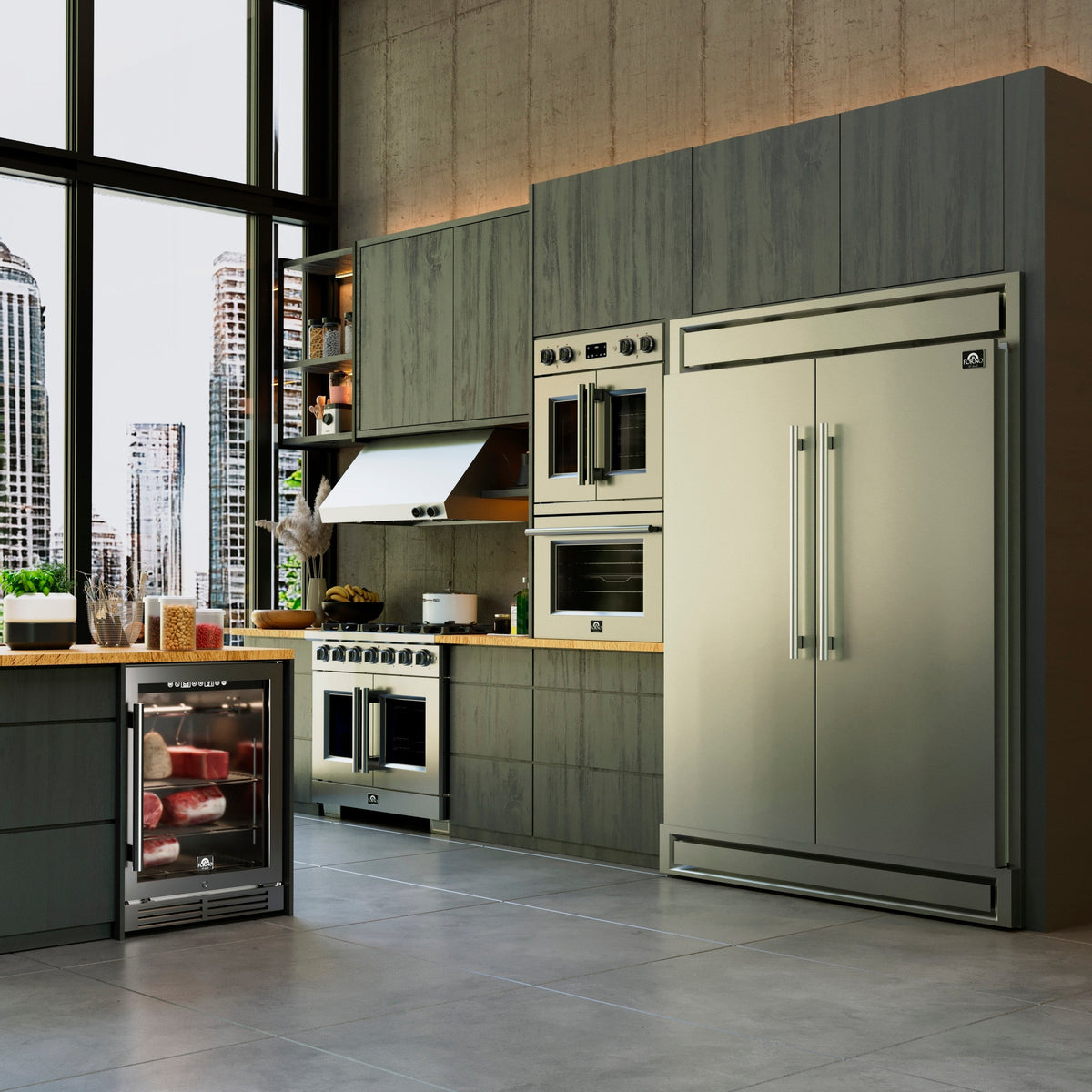 FORNO Gallico 30-Inch French Door Double Electric Wall Oven, 7.36 Cu. Ft., Air Fry, Self-Clean, Sous Vide, Telescopic Racks, Model FBOEL1388-30