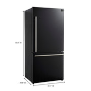 Forno Milano 31 in. Bottom Freezer Refrigerator, 17.2 cu ft, Right-Hinged Door, Black with Stainless Steel Handles (Model FFFFD1785-31BLK)