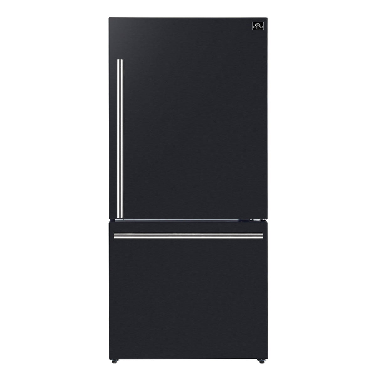 Forno Milano 31 in. Bottom Freezer Refrigerator, 17.2 cu ft, Right-Hinged Door, Black with Stainless Steel Handles (Model FFFFD1785-31BLK)