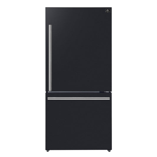 Forno Milano 31 in. Bottom Freezer Refrigerator, 17.2 cu ft, Right-Hinged Door, Black with Stainless Steel Handles (Model FFFFD1785-31BLK)