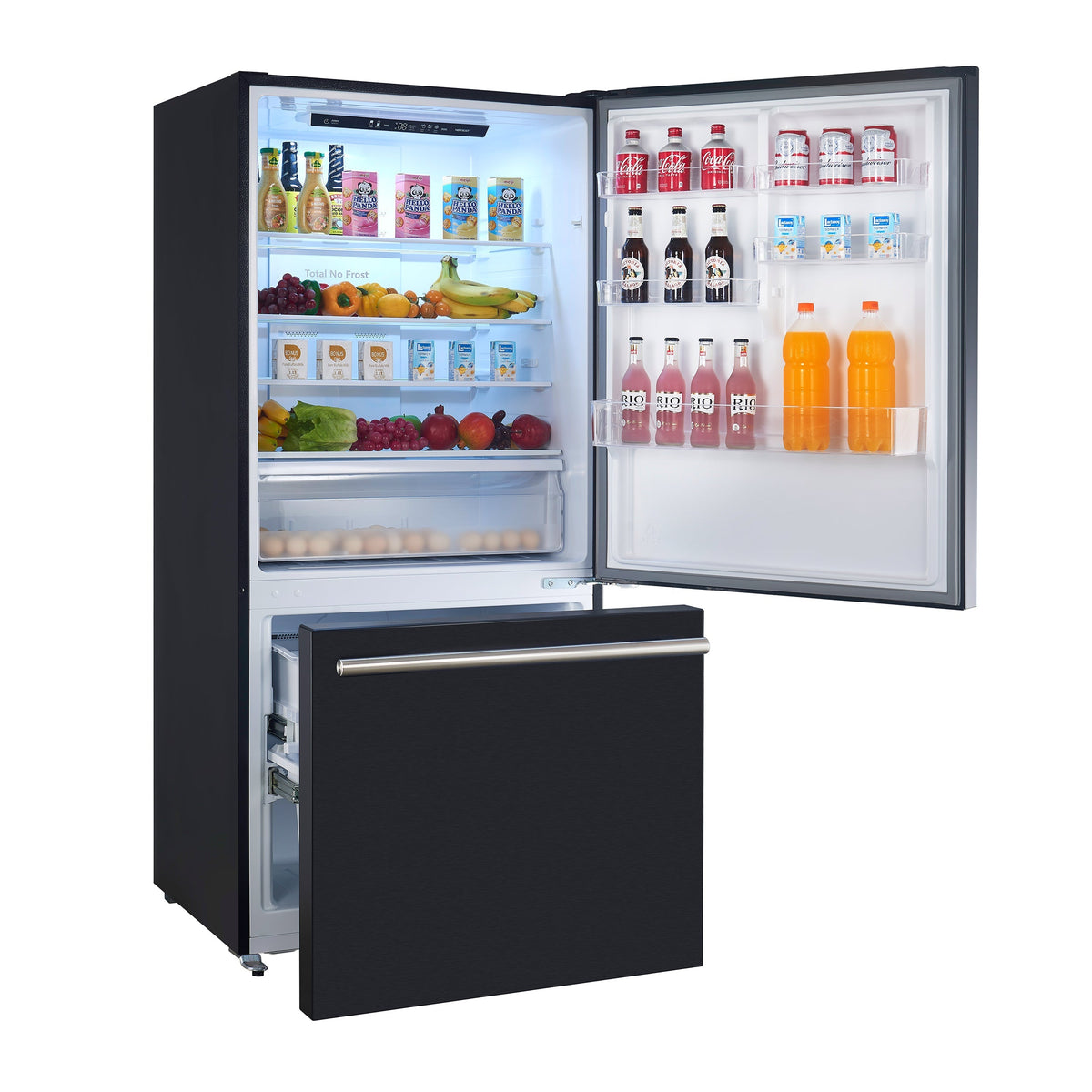 Forno Milano 31 in. Bottom Freezer Refrigerator, 17.2 cu ft, Right-Hinged Door, Black with Stainless Steel Handles (Model FFFFD1785-31BLK)