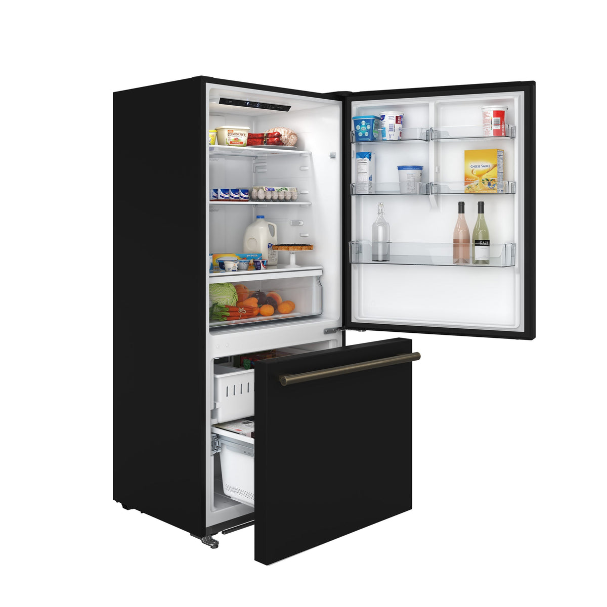 Forno Milano 31 in. Bottom Freezer Refrigerator, 17.2 cu ft, Right-Hinged Door, Black with Stainless Steel Handles (Model FFFFD1785-31BLK)