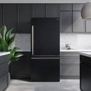 Forno Espresso Milano 31-Inch French Door Refrigerator with Bottom Freezer, 17.2 cu ft, Right-Hinged, Black with Antique Brass Handles (Model FFFFD1785-31BLK)