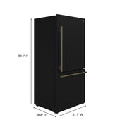 Forno Espresso Milano 31-Inch French Door Refrigerator with Bottom Freezer, 17.2 cu ft, Right-Hinged, Black with Antique Brass Handles (Model FFFFD1785-31BLK)