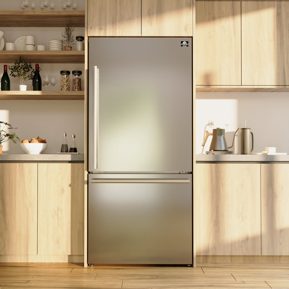 Forno Milano 31-Inch French Door Refrigerator with Bottom Freezer, 17.2 cu ft, Stainless Steel, Right Swing (Model FFFFD1785-31S)