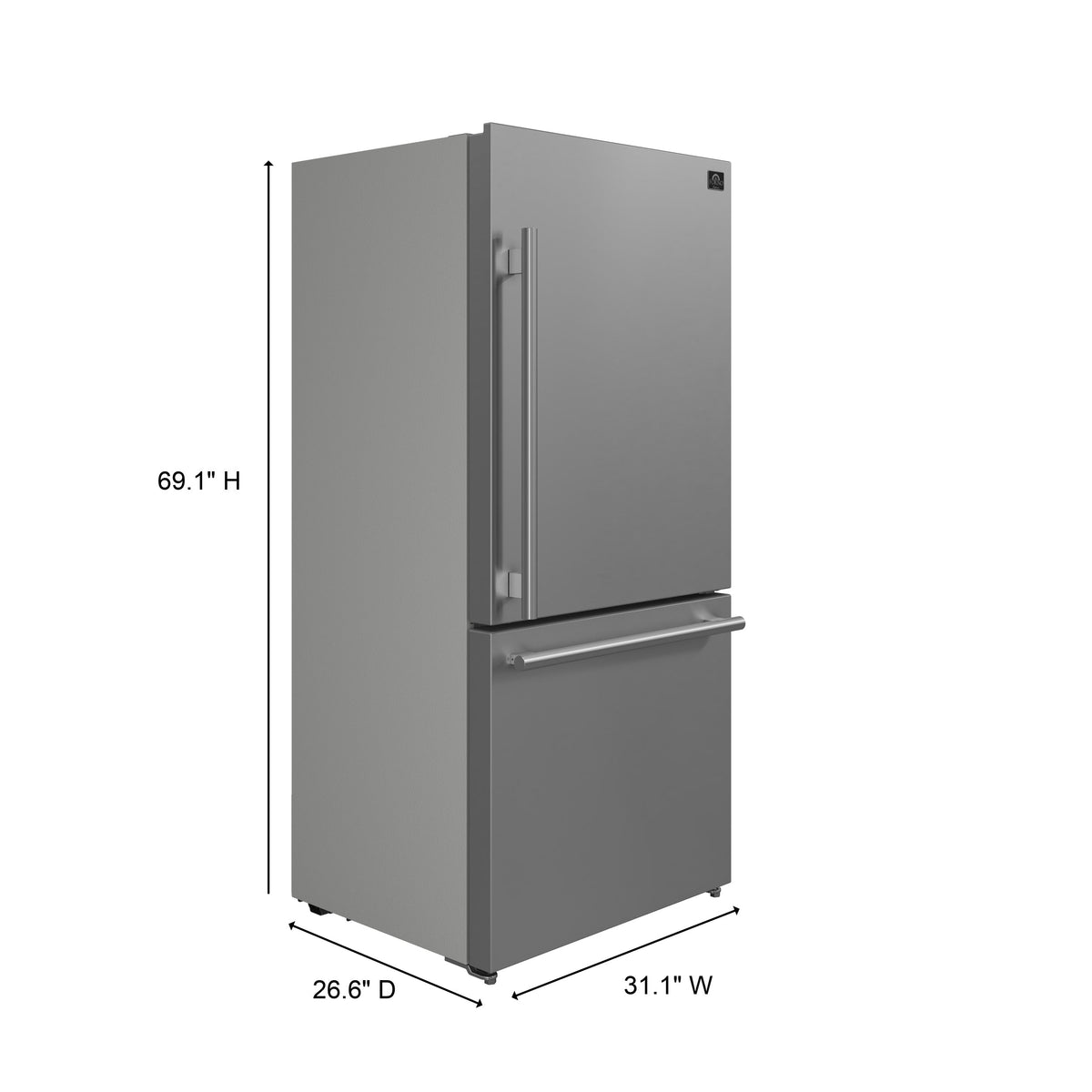 Forno Milano 31-Inch French Door Refrigerator with Bottom Freezer, 17.2 cu ft, Stainless Steel, Right Swing (Model FFFFD1785-31S)