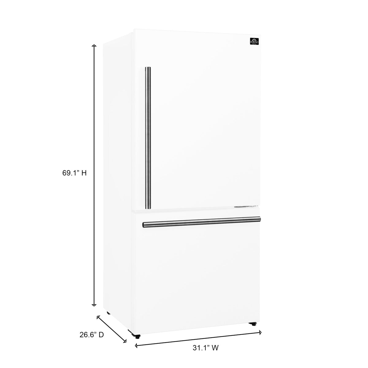 Forno Espresso Milano 31-Inch French Door Refrigerator with Bottom Freezer, 17.2 cu ft, Right-Hinged, White, Includes Antique Brass Handles (Model FFFFD1785-31WHT)
