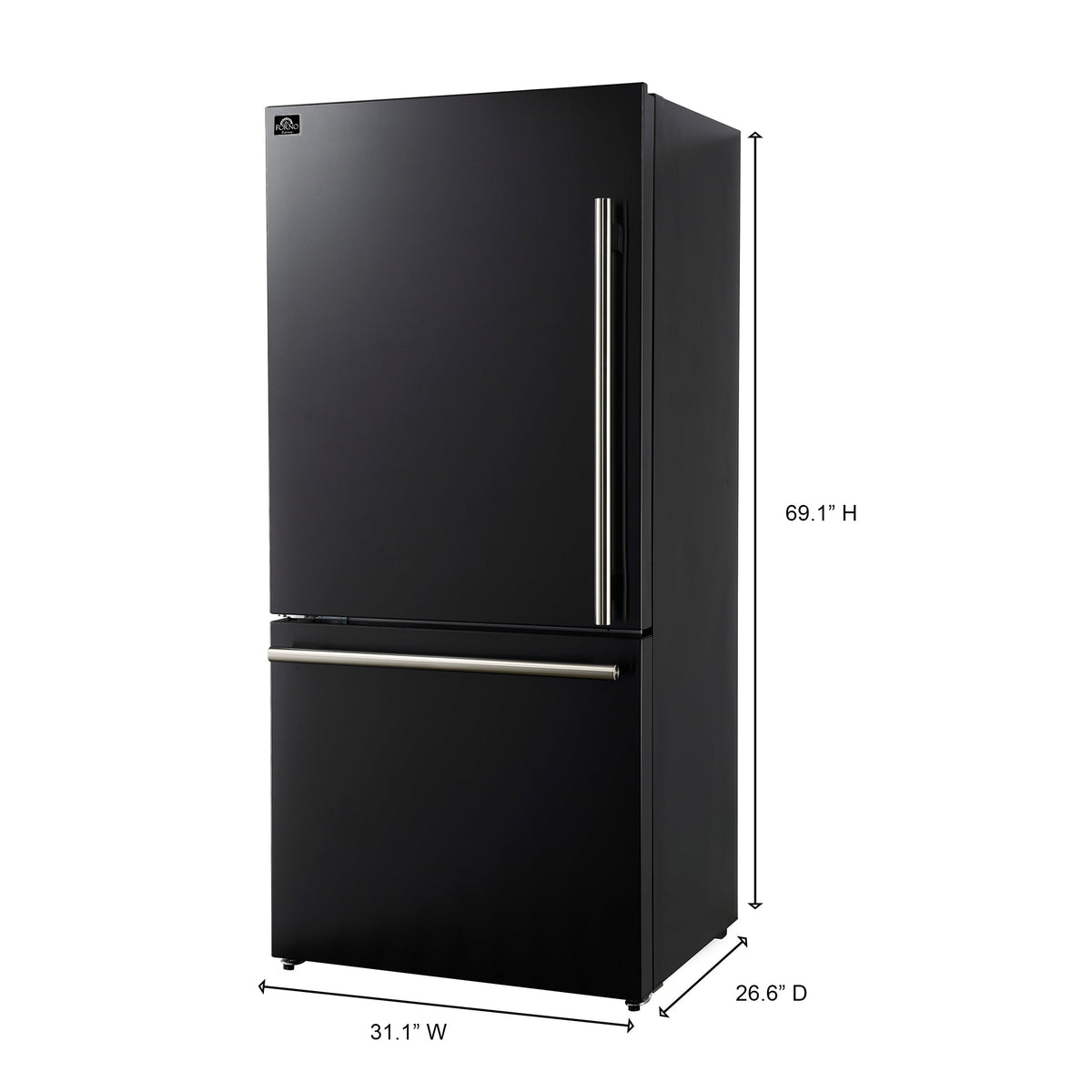 Forno Espresso Milano 62-Inch Side-by-Side Refrigerator, 34.4 cu ft, Ice Maker, Black Finish with Antique Brass Handles (Model FFFFD1787-60BLK)