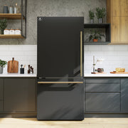 Forno Espresso Milano 31-Inch French Door Refrigerator with Bottom Freezer, 17.2 Cu. Ft., Ice Maker, Black with Antique Brass Handles (Model FFFFD1786-31BLK)
