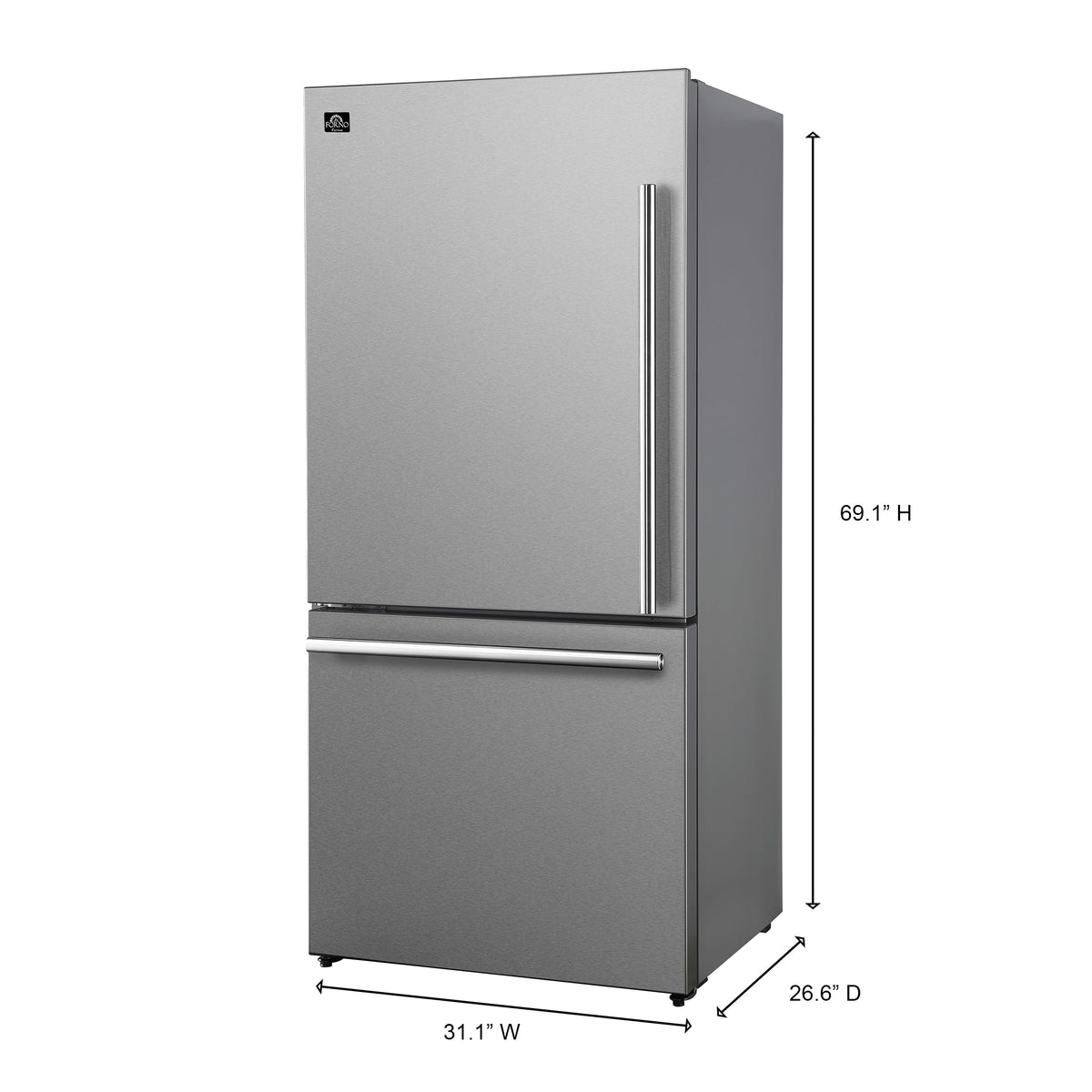 Forno Espresso Milano 31-Inch French Door Refrigerator with Bottom Freezer, 17.2 cu ft, Left Swing, Ice Maker, Stainless Steel, Model FFFFD1786-31S