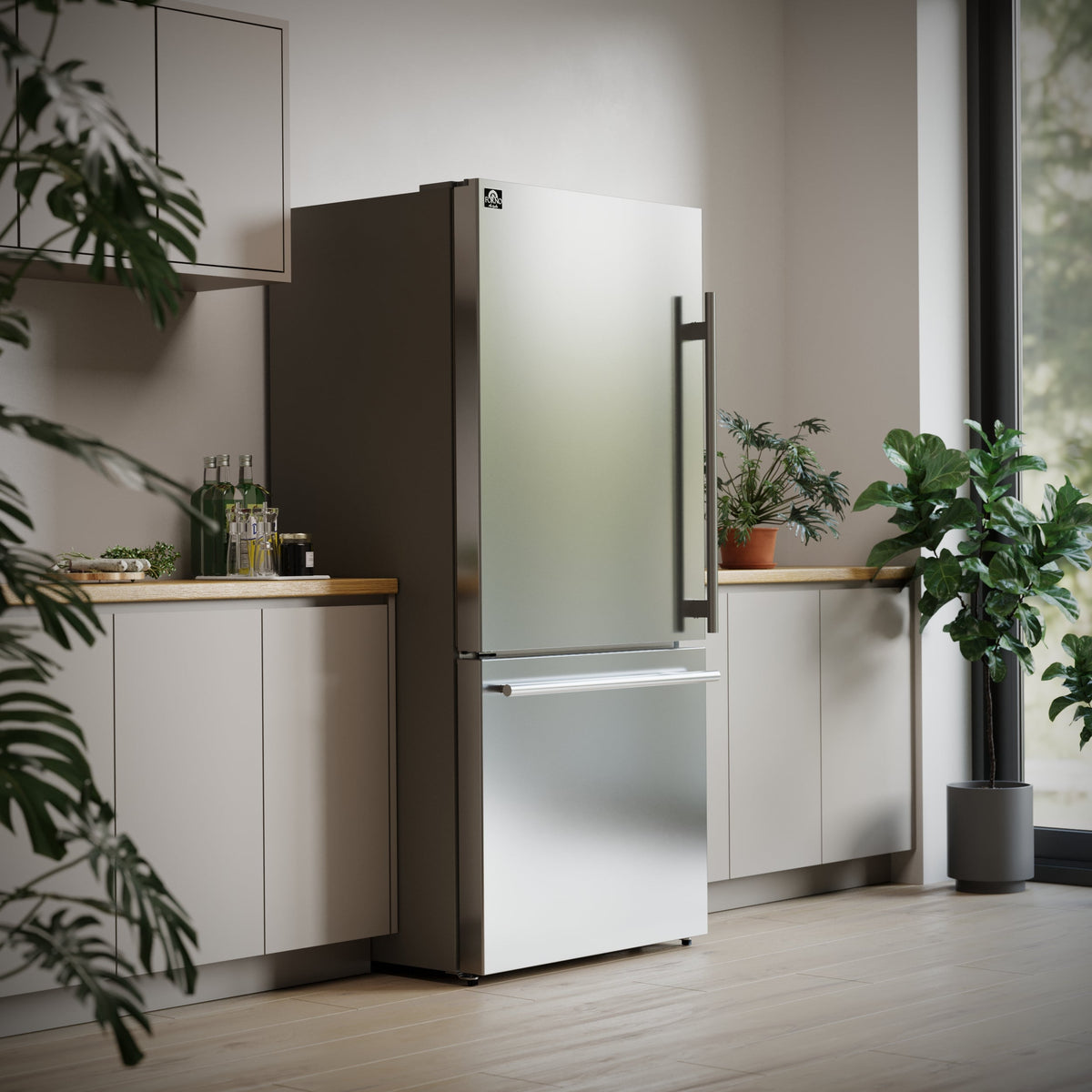 Forno Espresso Milano 31-Inch French Door Refrigerator with Bottom Freezer, 17.2 cu ft, Left Swing, Ice Maker, Stainless Steel, Model FFFFD1786-31S
