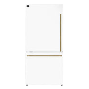 Forno Espresso Milano 31-Inch French Door Refrigerator with Bottom Freezer, 17.2 cu. ft., Left Swing, Ice Maker, White Finish with Antique Brass Handles (Model FFFFD1786-31WHT)