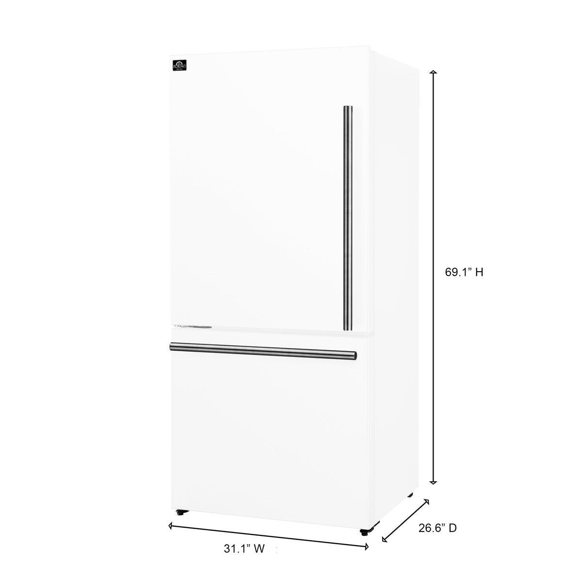 Forno Espresso Milano 31 in French Door Refrigerator with Bottom Freezer, 17.2 cu ft, Left Swing, Ice Maker, White Finish, Includes Stainless Steel Handles (Model FFFFD1786-31WHT)