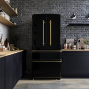 Forno Espresso Luigi 33-Inch French Door Refrigerator, 18 Cu. Ft., Black with Antique Brass Handles (Model FFFFD1791-33BLK)