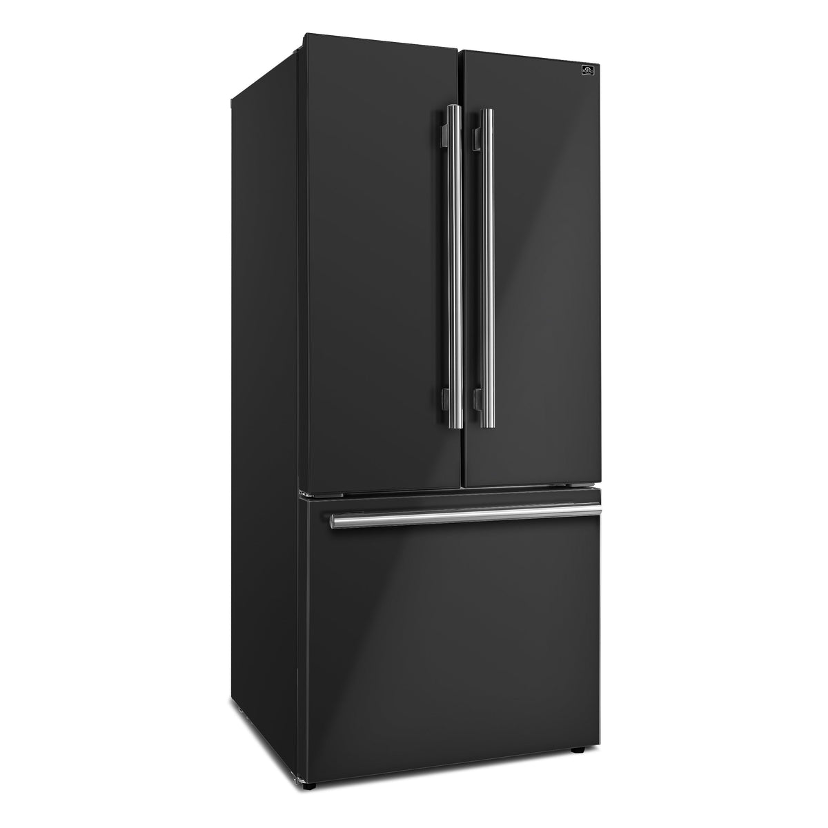Forno Gallipoli 30-Inch French Door Refrigerator, 17.5 cu. ft., Black, with Ice Maker and Stainless Steel Handles (Model FFFFD1974-31BLK)