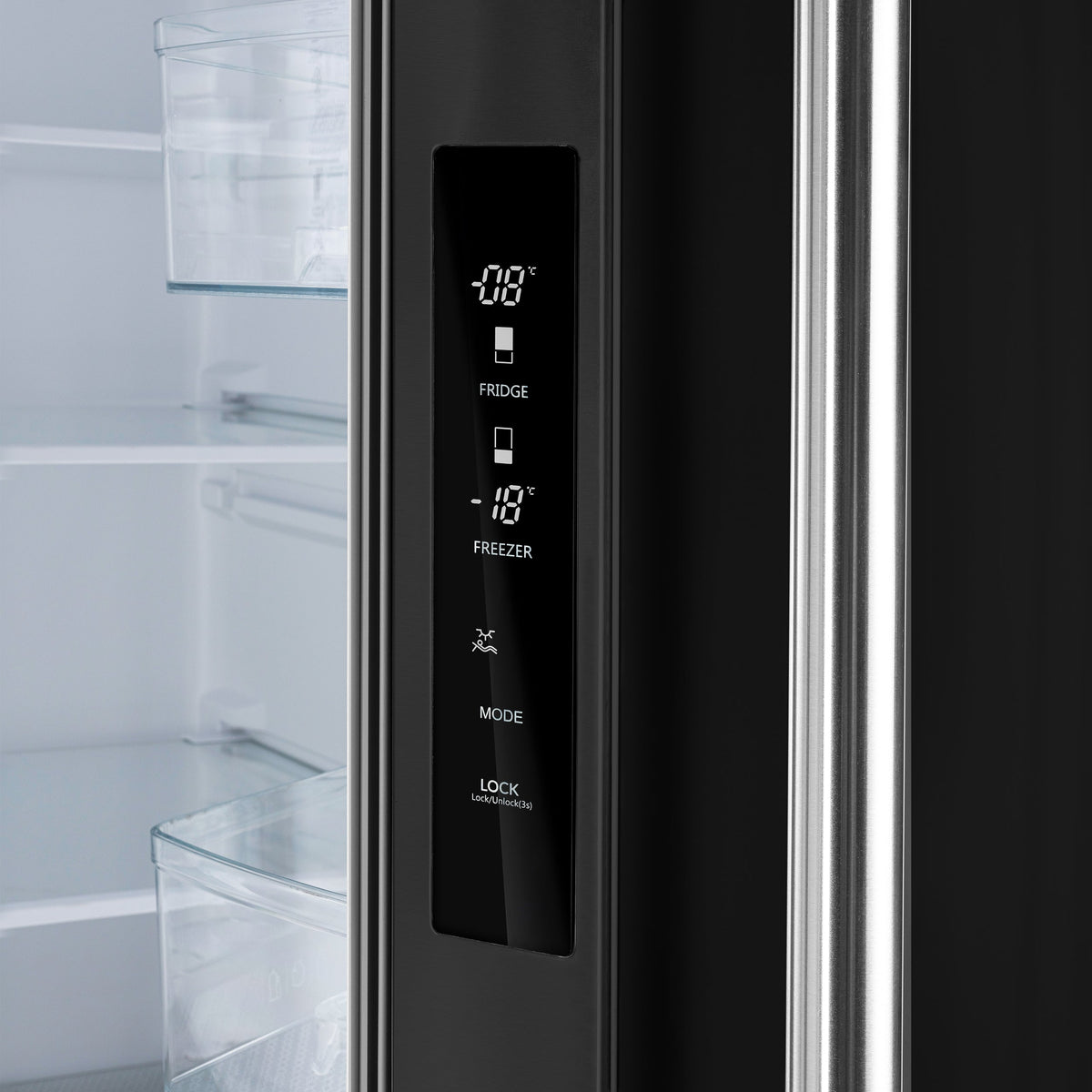 Forno Gallipoli 30-Inch French Door Refrigerator, 17.5 cu. ft., Black, with Ice Maker and Stainless Steel Handles (Model FFFFD1974-31BLK)