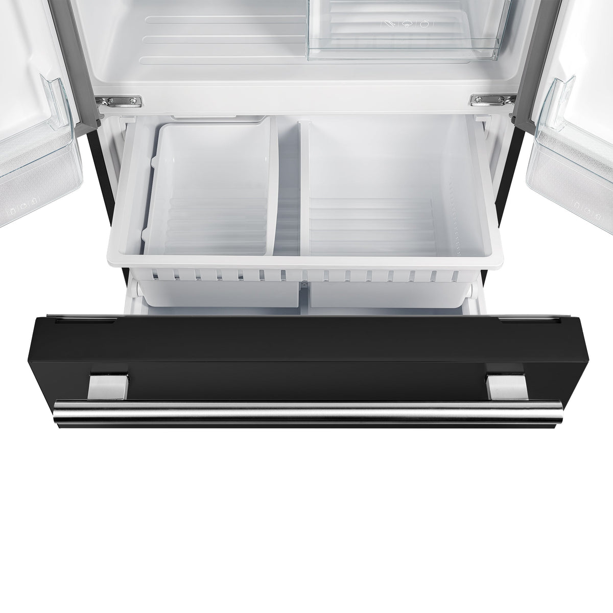Forno Gallipoli 30-Inch French Door Refrigerator, 17.5 cu. ft., Black, with Ice Maker and Stainless Steel Handles (Model FFFFD1974-31BLK)