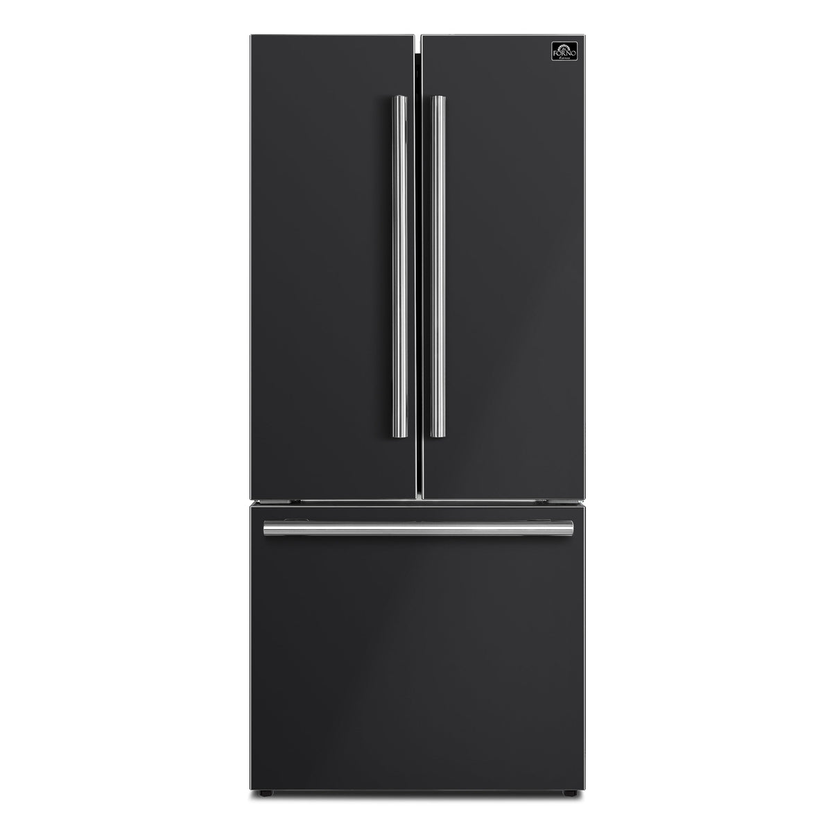 Forno Gallipoli 30-Inch French Door Refrigerator, 17.5 cu. ft., Black, with Ice Maker and Stainless Steel Handles (Model FFFFD1974-31BLK)