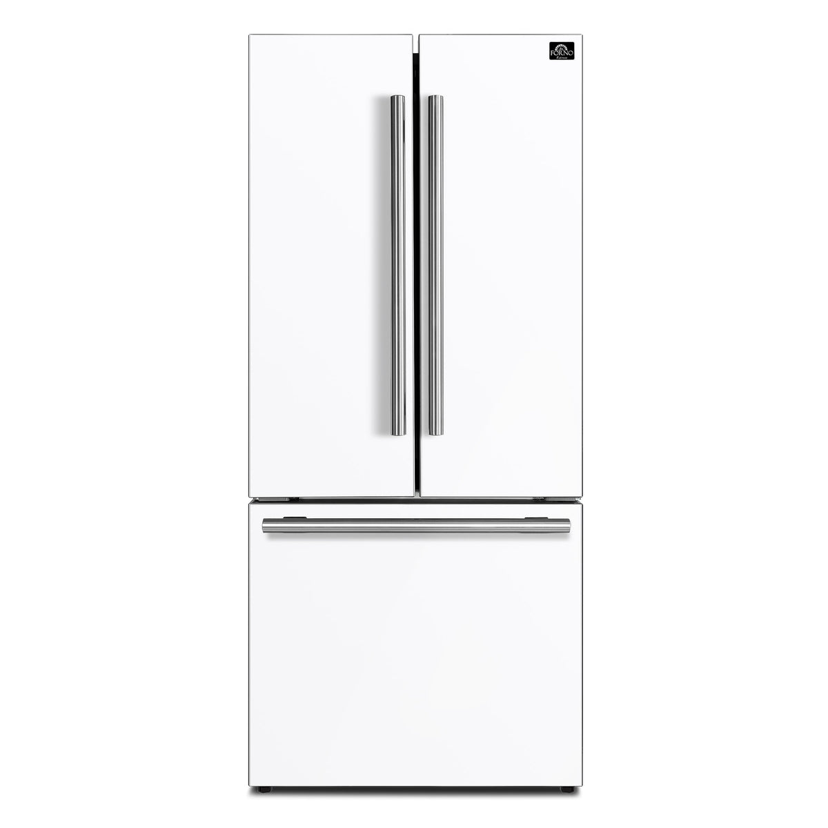 FORNO Gallipoli 30-Inch French Door Refrigerator, 17.5 cu ft, White, Ice Maker, Stainless Steel Handles (Model FFFFD1974-31WHT)