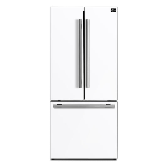 FORNO Gallipoli 30-Inch French Door Refrigerator, 17.5 cu ft, White, Ice Maker, Stainless Steel Handles (Model FFFFD1974-31WHT)