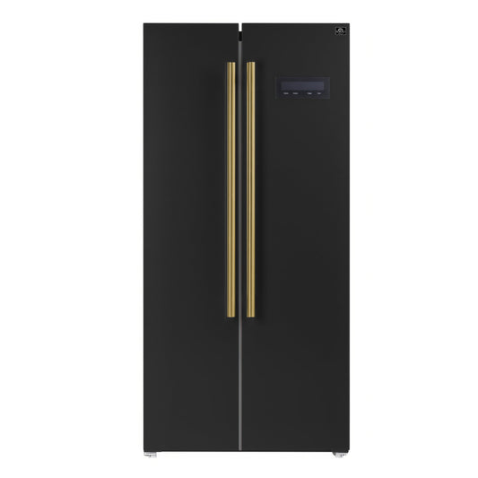 Forno Salerno 33-Inch French Door Refrigerator, 15.6 Cu. Ft., Black with Antique Brass Handles (Model FFRBI1805-33BLK)
