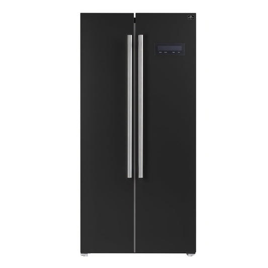 FORNO Salerno 33-Inch French Door Refrigerator, 15.6 Cu. Ft., Black with Stainless Steel Handles (Model FFRBI1805-33BLK)